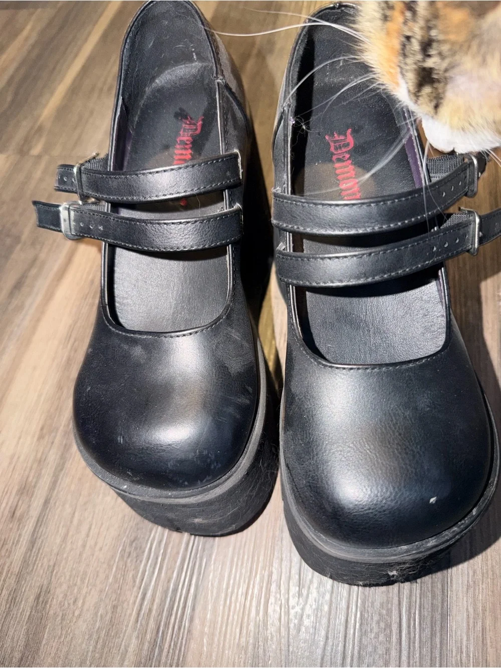 Demonia Black Chunky Platform Mary Janes with Double Buckles